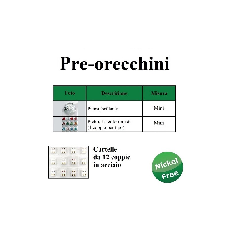 PRE-ORECCHINI ACCIAIO MINI CARTELLA - 12 PZ