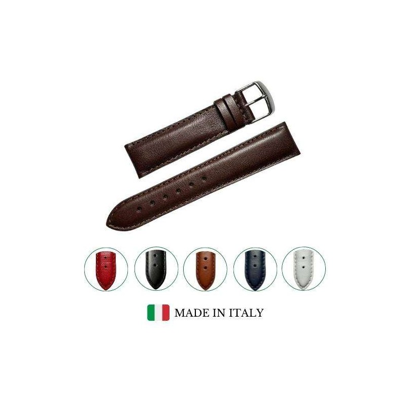 Cinturino Per Orologio Imbottito, 20 Mm, Vera Pelle Di Vitello Nero Prcode 991 754